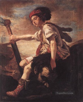  head Oil Painting - David With The Head Of Goliath Baroque figures Domenico Fetti